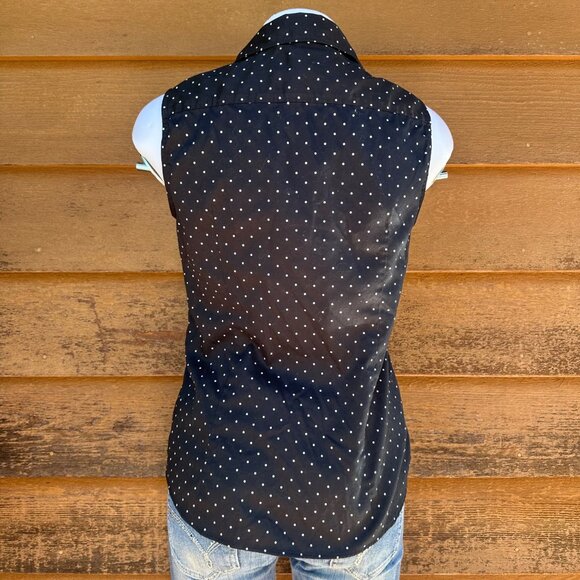 Banana Republic Womens Navy Blue & White Polka Dot Sleeveless Button-Down Shirt - Picture 3 of 8